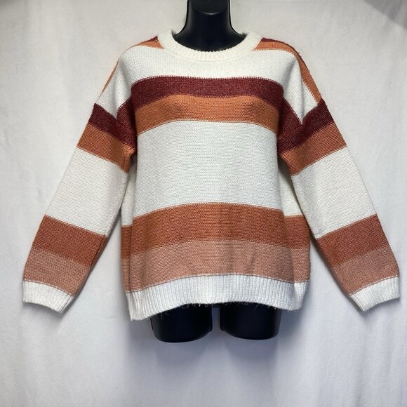 ROXY Real Groove Knit Striped Crew-Neck Pullover Sweater Women XL Multicolor - Picture 1 of 16